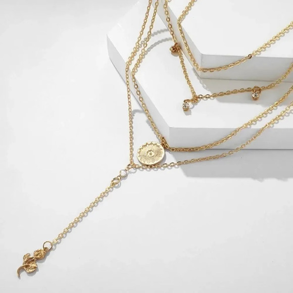 NEW! Dainty “Ivy” Layered Coin & Rose Y-Necklace - Picture 3 of 7